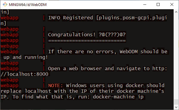Screenshot of after successfully downloading WebODM