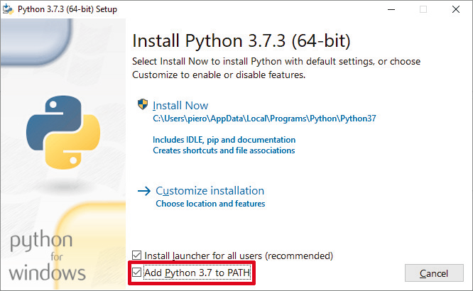 Snímek obrazovky procesu instalace Pythonu3