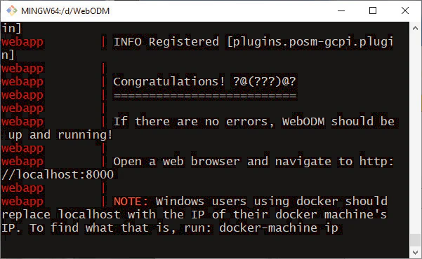 Screenshot of after successfully downloading WebODM